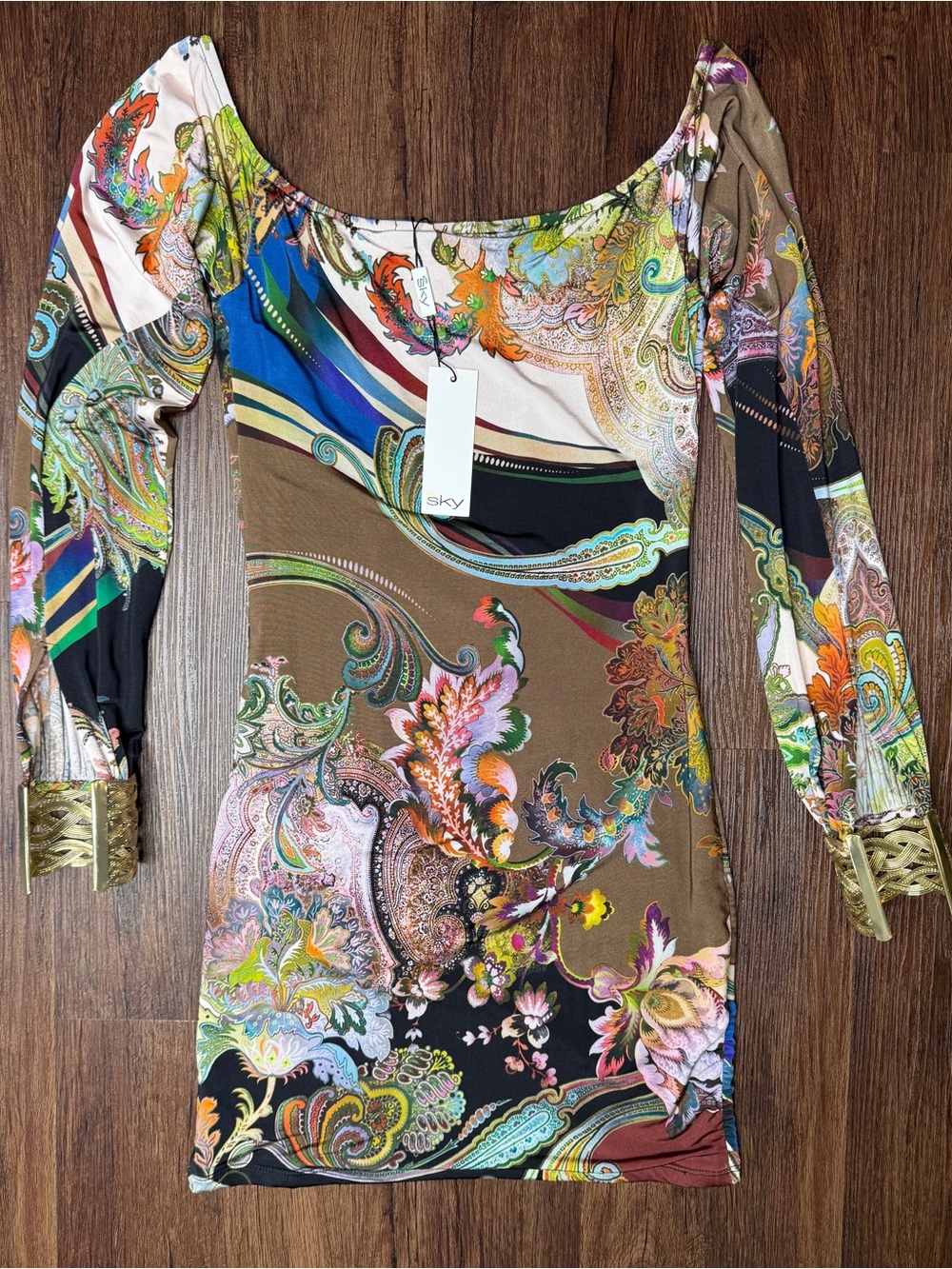 Sky Multicolor Paisley Print Mini Dress with Balloon Sleeves - Picture 5 of 10